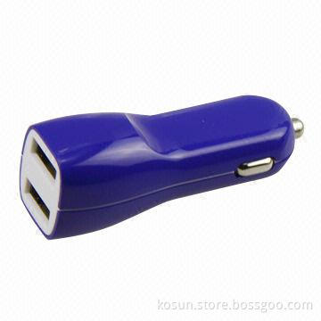 Dual-USB Car Charger for iPhone, iPad, iPod, iPad Mini, with 5V/2.1A Output, CE, RoHS, MFI Marks